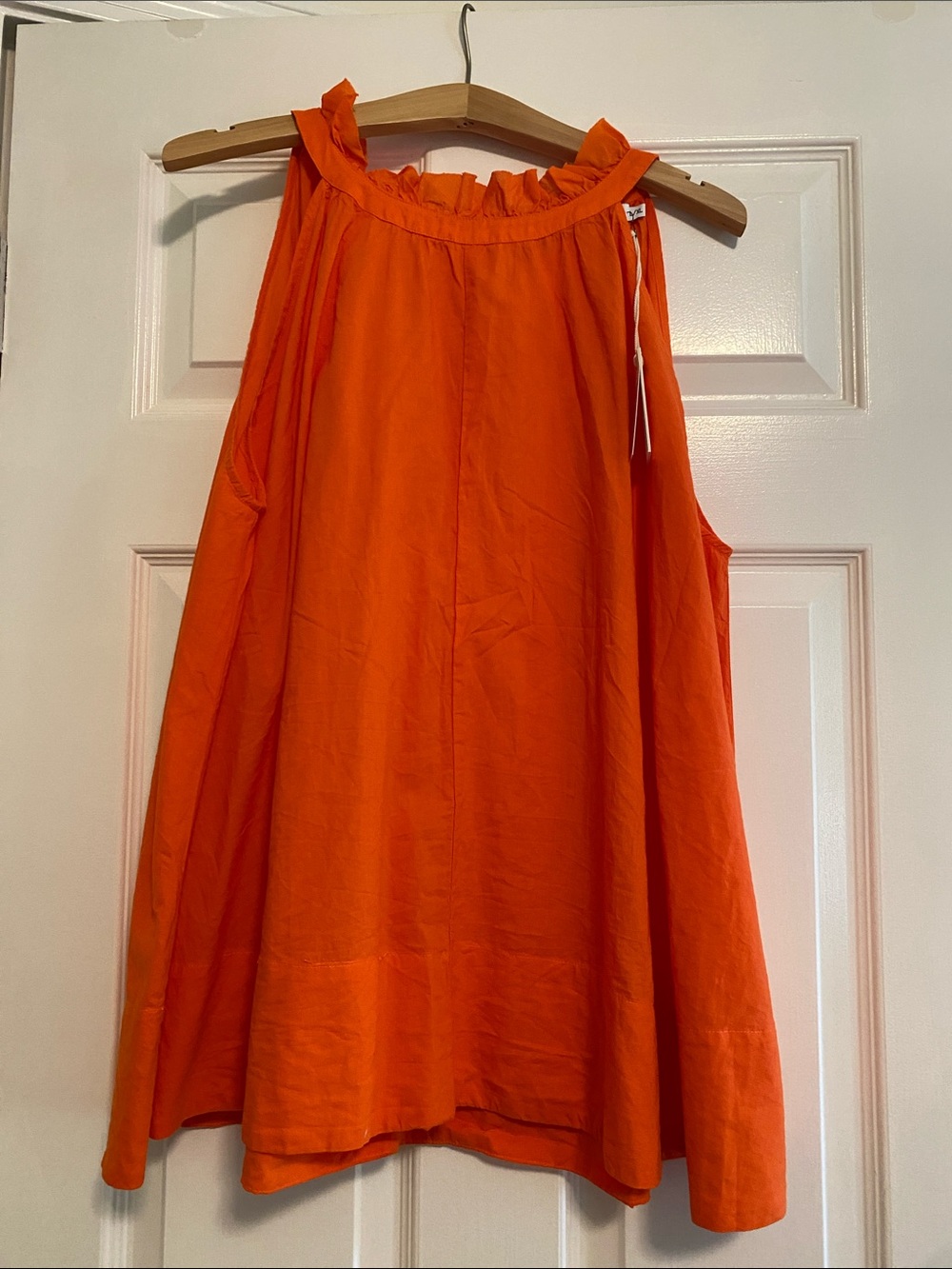Mersea Bright Orange Ruffled Neck Women's top L/XL NWT